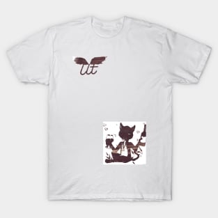 LitQ - Cute cat drinks wine on Valentine's Day anime art vibe T-Shirt